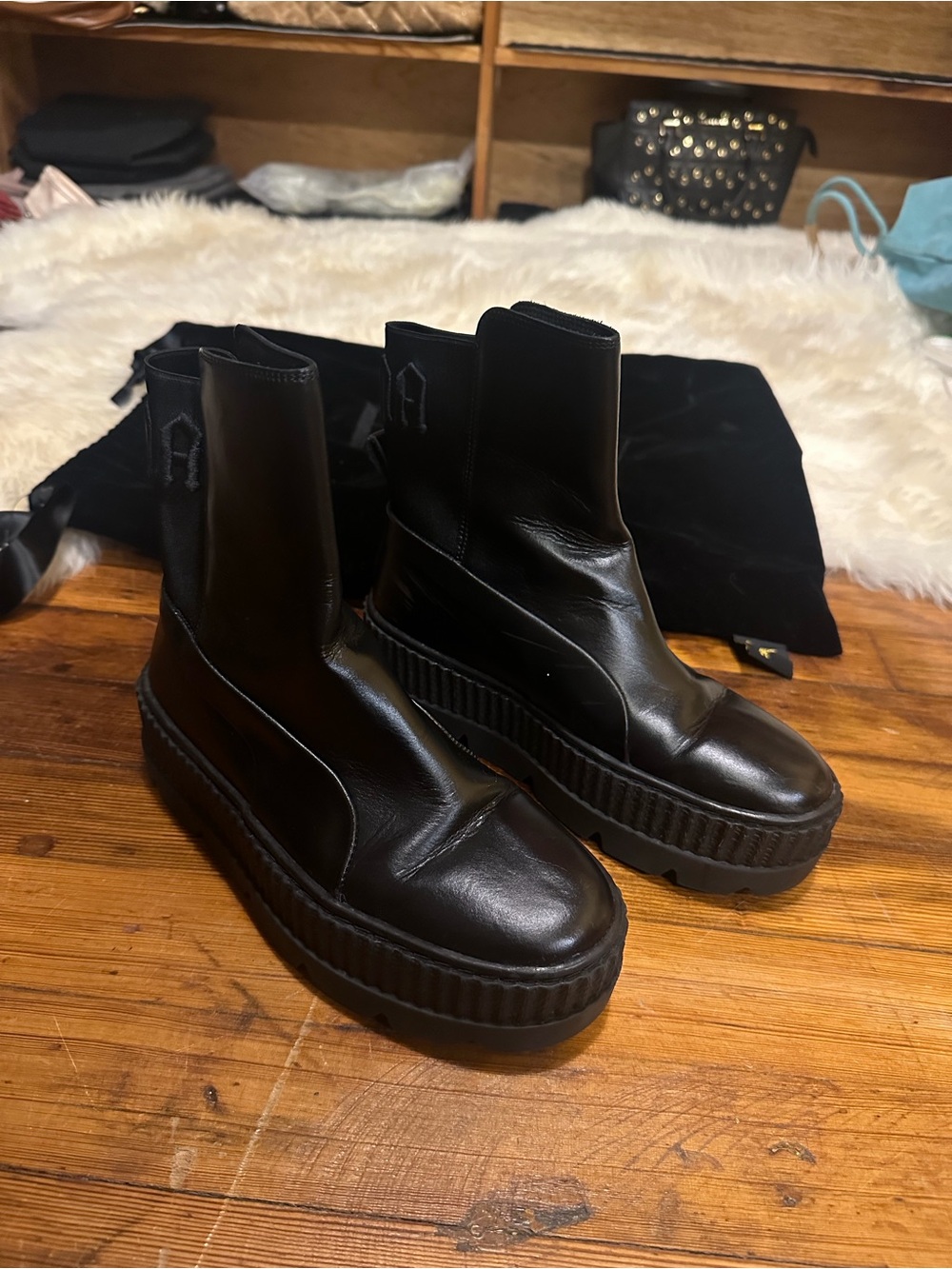 Fenty Puma by Rihanna Chelsea Sneaker Boots in black leather.